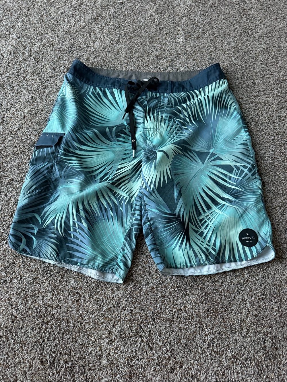 Rip Curl Mens 32 Boardshorts Blue Tropical Palm Leaf Print Surf Swim Trunks
